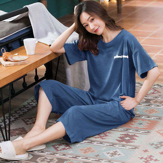 莫代尔新款睡衣女士夏季短袖七分裤套装宽松大码短裤可外穿薄休闲家居服 短袖七分裤：679 可爱熊 L 建议95-115斤穿