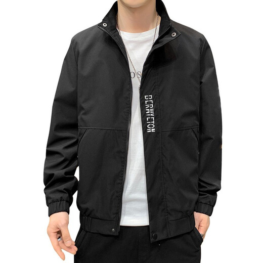 Zuosike Jacket Men's Spring and Autumn Youth Stand Collar Baseball Uniform Men's Bomber Jacket Casual Loose Versatile Street Clothing Black XL