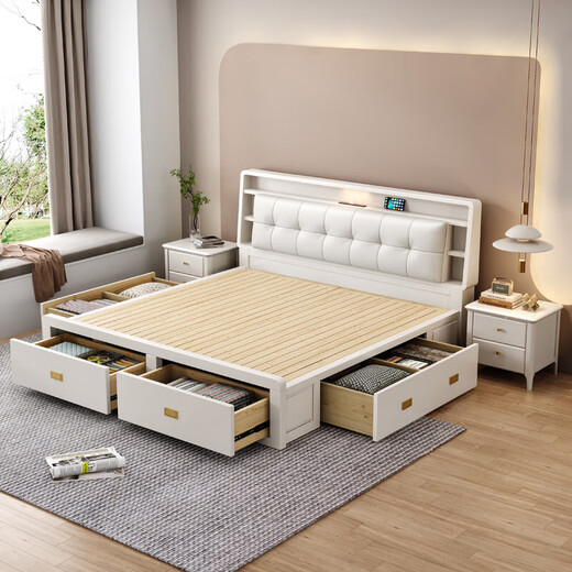 Yu feiqi nordisch massives Holzbett Doppelbett moderne einfache Hochkasten Nachtlichtladebett 9902# Einzelbett [mit Licht mit Buchse] 1,8*2,0 m (Rahmenmodell)