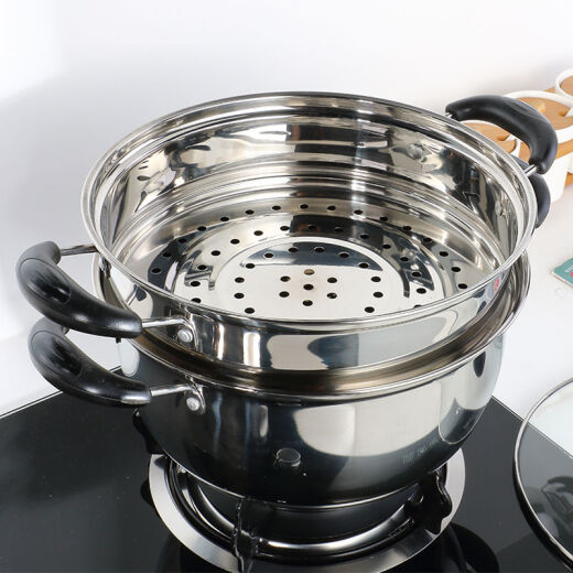 16/18/20/22/24/26 Extra thick soup pot stew pot milk pot hot pot steamer induction cooker gas stove universal 26CM double handle thickened single bottom [with steaming grid]