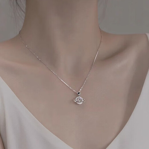 Zhongyi PT950 platinum moissanite flash diamond planet necklace female niche design light luxury platinum clavicle chain birthday gift platinum planet necklace