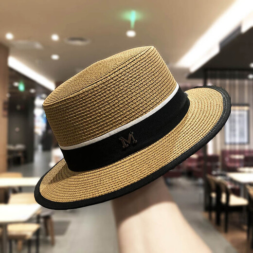 Woodpecker [Marke] Koreanische Flachflache Small-Rumpf-Strohhut für Frauen im Sommer im Sommer Sonnenschutz Strohwebel cooler Hut Internet Promi Sommer Mode britische Top-Hut weiß M kurzfristig Flachgras M (56-58 cm)
