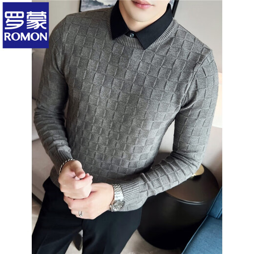 Romon Faux Pull à col de chemise en deux pièces pour hommes Automne et hiver 2025 New Business Men's Inner Treed Base Tript For Men 9855 Black M