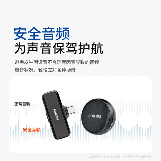 Philips (PHILIPS) National Subsidy Lavalier Microphone Wireless Live Broadcast Short Video Vlog Outdoor Recording Mobile Phone Radio MINI Button One-to-Two Type-C Version + Charging Box