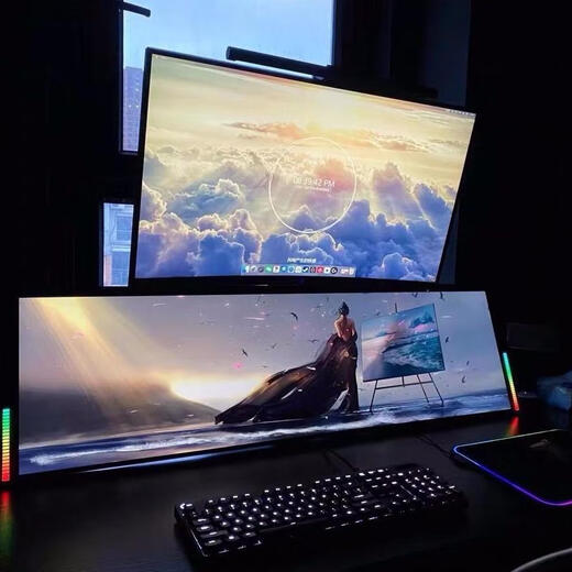 30/32/34/43英寸上下双屏曲面带鱼屏显示器支架拼接增高桌面安装 17-32寸上屏+24-43寸下屏