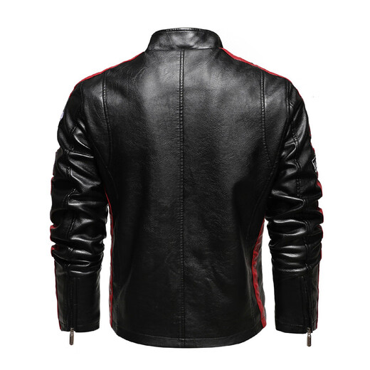 WODEPUS KISS new large size slim fit motorcycle riding jacket men's PU leather jacket autumn and winter plus velvet casual motorcycle soft leather jacket short black 2XL (recommended 155-180Jin [Jin equals 0.5 kg])