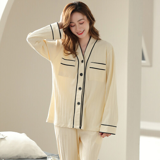 Pajamas pour femmes Quguo (Quguo) pour les manches longues en coton pur du printemps et de l'automne pour le cardigan d'automne entiment au printemps et à l'automne pour femmes en automne.
