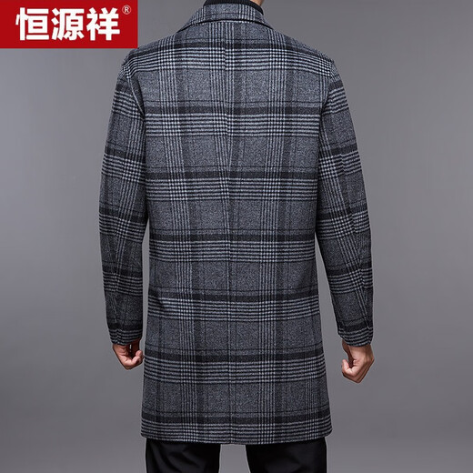 Hengyuanxiang double-sided wool coat men autumn and winter middle-aged men business casual mid-length wool coat plaid wool coat 21A16 170/88A