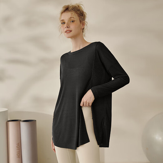 LULUUVTTOH loose sports top women's breathable running Pilates training fitness cover-up long hip-covering yoga wear long-sleeved khaki brown L/XL