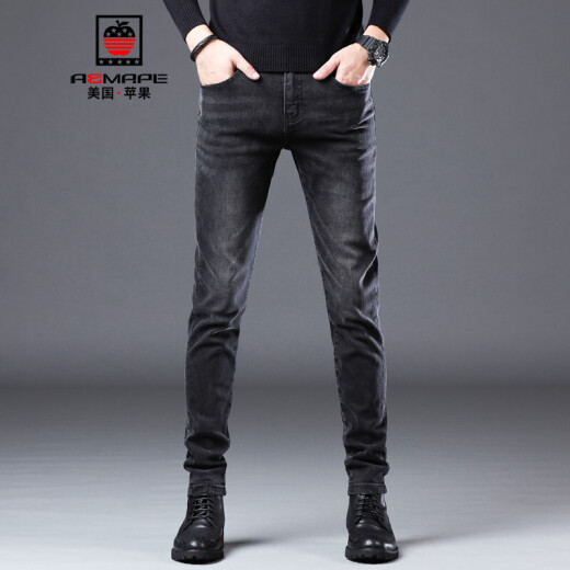 
AEMAPE jeans men's summer new black slim foot men's pants trendy brand pants men's high-end casual trousers men 1049 smoke gray 31