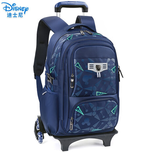 迪士尼（Disney）儿童拉杆书包小学生双肩包3-6年级三轮可爬楼梯SM11943藏青 