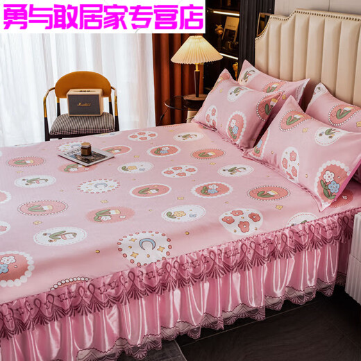 Modu European style bed skirt bed cover cover washable machine washable soft mat summer spring garden - blue 2x2.2 meters