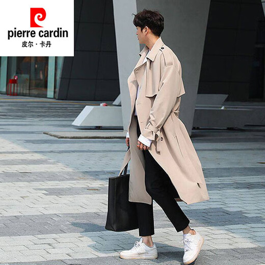 皮尔卡丹（pierre cardin）新款风衣男中长款韩版春秋季潮流宽松过膝大衣英伦风外套男2024 浅棕色【复合】 加厚 XL