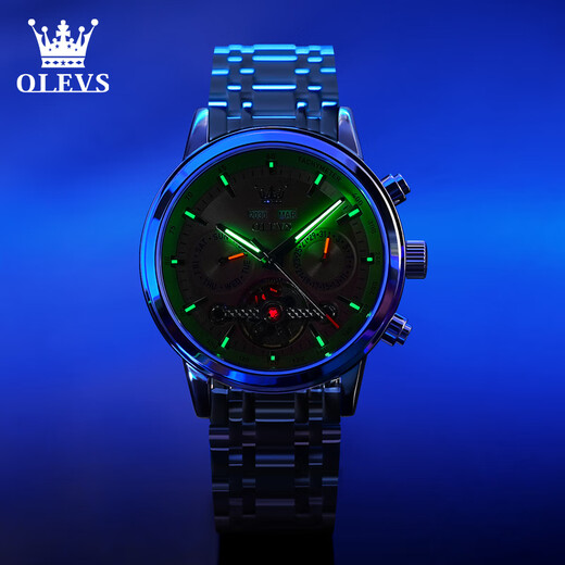 OLEVS Swiss Certified Brand Watch Men's Mechanical Watch Fully Automatic Men's Watch Multi-Function Luminous Waterproof Men's Watch Silver Gray Steel Belt | Star Style | Customized Engraving