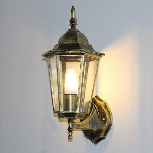 Fenglanq outdoor wall lamp waterproof European retro balcony garden lamp American aisle staircase outdoor pastoral led wall lamp lapis lazuli hexagonal wall lamp