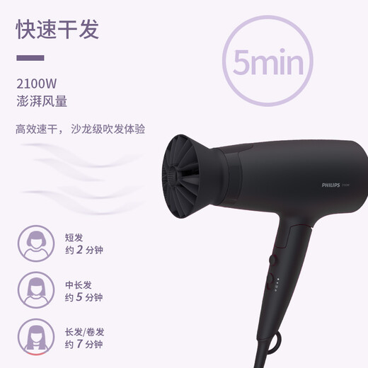 Philips hair dryer 3 series small flower tube low temperature quick drying high power negative ion hair care black foldable hair dryer for student dormitory birthday gift