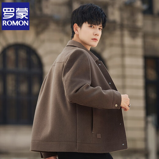 ROMON Woolen Coat Men's Autumn and Winter Down Jacket Men's Business Casual Removable Duck Down Liner Wool Wool Coat Men Caramel Color Removable Duck Down Liner 52/180