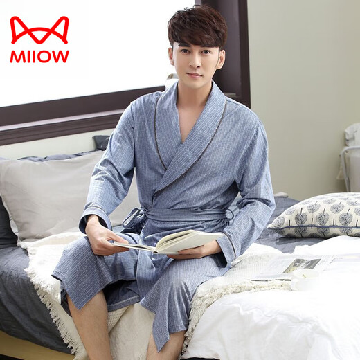 Chat Man (Miiow) Pure Coton Prue de nuit pour femmes Spring and Automne Couple Bathrobe Pajamas Men d'été Summer à manches longues