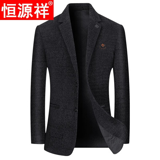 恒源祥毛呢西装男新款中年男士秋冬休闲羊毛呢单西爸爸款西服外套男装 62857黑色毛呢 XL 136-150斤
