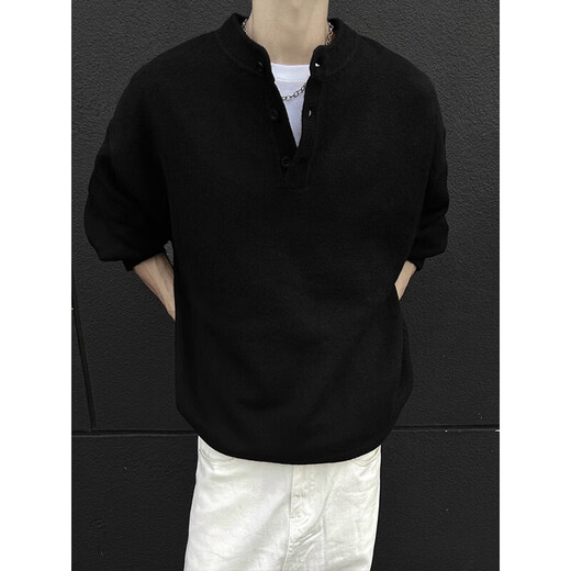 Shelley Jones American handsome Henry collar sweater men's 2024 new autumn and winter lazy style high-end knitted sweater jacket black XL recommended 125-145Jin Jin equals 0.5 kg