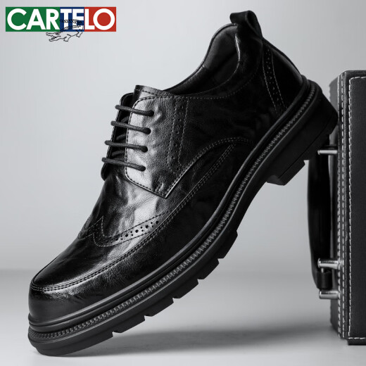 Zapatos de cuero para hombres de cartelo brock zapatos de masa de vaca shoes espesas con planta plesa zapatos formales zapatos de cuero 9859 negro aumentado 38