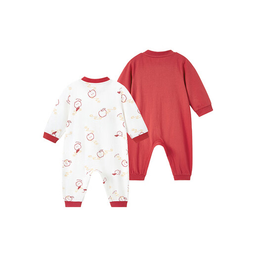 YEEHOO's party style full-month baby clothes, pure cotton, male and female baby New Year's jumpsuits, Sui Sui Ping'an Hayi, 2-piece 80cm (recommended for 9-18 months)