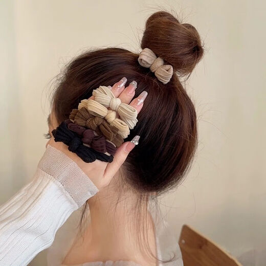 SAHANE Zuoyu bow hair tie for women, high-end hair tie, rubber band, simple temperament, high ponytail leather cover, hair tie, bow hair tie, mixed color 5 pieces