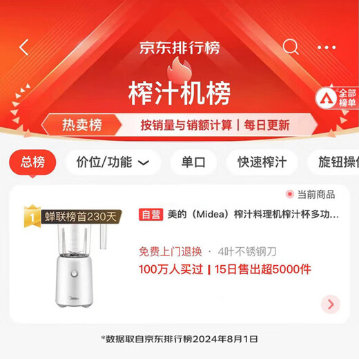 Midea Government Subsidy Juicing and Cooking Machine Juicing Cup Multifunctional Easy-to-Clean Household Small Blender Millet Paste Juice Machine Baby Food Complementary Machine MJ-WBL2501B