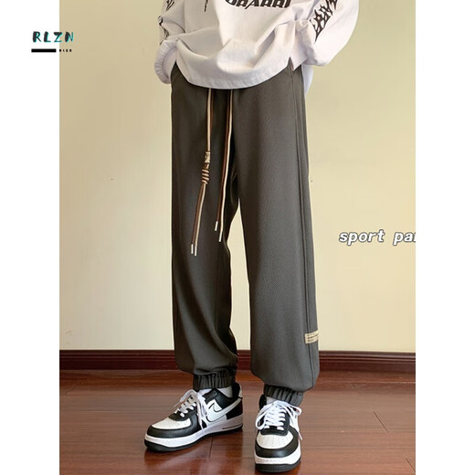 RLZN胖子大码休闲裤子男夏秋季宽松大码垂感重磅束脚运动裤子休闲长裤 K1049黑色 M 90-115斤