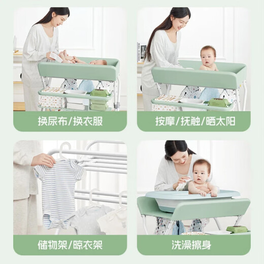 Bei Chuzhong diaper table, baby care table, multifunctional diaper changing console, newborn touch table, foldable baby bed gray [double-layer storage rack + small water basin] upgraded load-bearing beam/multi-level height adjustment