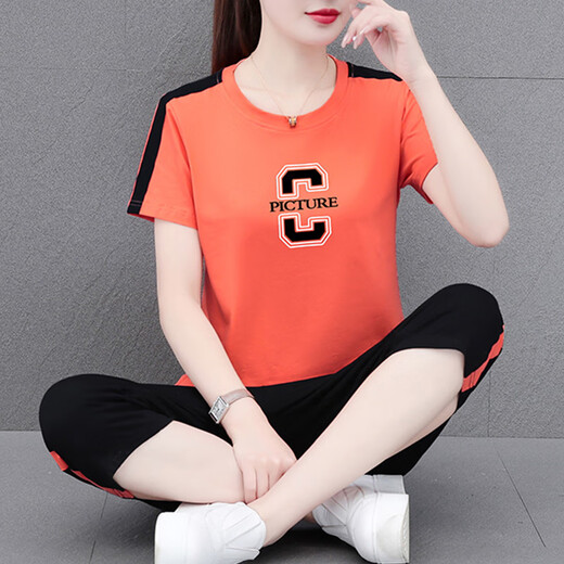 NY-EMMA运动套装女短袖夏季高档洋气减龄棉质休闲时尚广场舞服跑步两件套 687宝蓝（七分裤套装） 3XL(建议140-155斤)