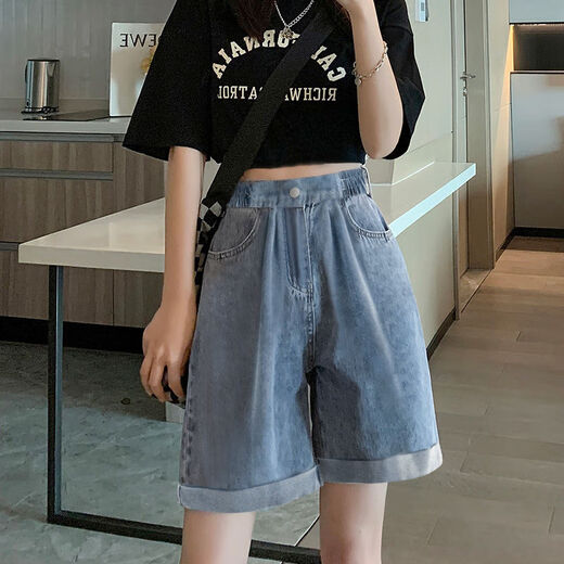艾卡诺 I.KARNOW女童牛仔短裤夏季2025新款儿童阔腿中裤薄款大童夏装洋气裤子外穿 1450蓝色+1429白色【两件装】 170