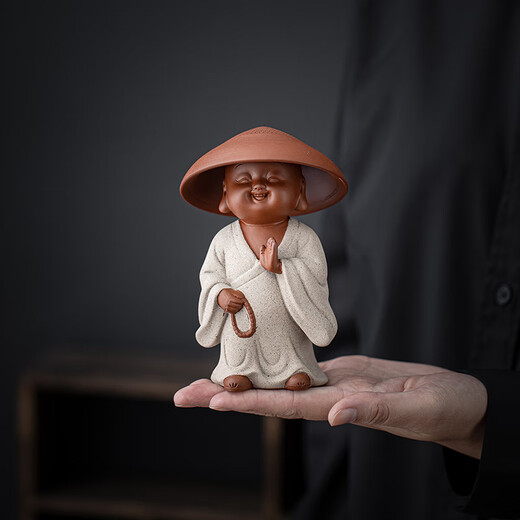Yuxuan Creative Walker Little Monk Zisha Tea Pet Tea Leak Tea Filter Tea Set Creative All-Porcelain Filter Ornament XWH-Walker Little Monk Lanyi