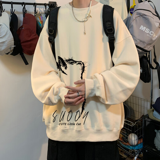 NEW OR MODE American high street sweatshirt men's heavyweight spring and autumn round neck trendy brand oversize hooded top lazy loose jacket pea green XL