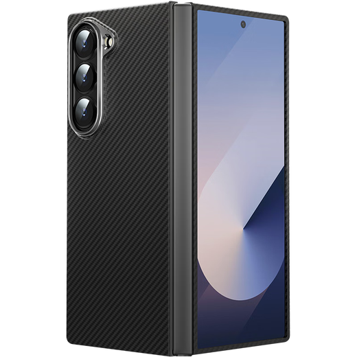 0 degrees suitable for Samsung Galaxy Z Fold6 mobile phone case MagSafe magnetic Kevlar fiber pattern protective case folding screen flip-type light luxury protective case protection lens Samsung Z Fold6-Black [magnetic charging] Kevlar mobile phone case
