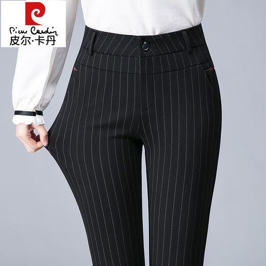 Pierre Cardin Mom Pants Women's Autumn High Waist Straight Ladies Casual Pants 2025 New Middle-aged and Old Women's Pants Winter Velvet 6621 Black Elastic Waist Pants 32 135-145Jin Jin is equal to 0.5 kg