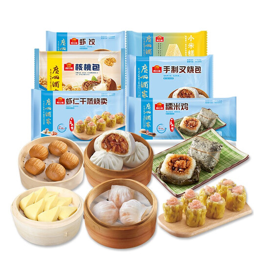 Guangzhou Restaurant Likou Fu Quick Frozen Dim Sum Combination 1435g Cantonese Morning Tea Restaurant Tea House Dim Sum Afternoon Tea contains shrimp dumplings and glutinous rice chicken