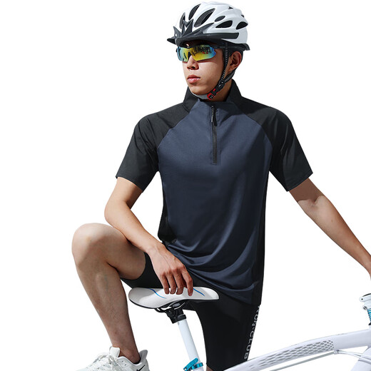 Alan Burton Cycling Jersey Men's Summer Ice Silk Quick-Drying Short-Sleeved Road Bike Top T-Shirt Mountain Bike Sports Equipment Loose Gentleman Gray Cycling T Quick-drying Breathable Sweat-Absorbent 2XL 145-160Jin Jin equals 0.5 kg