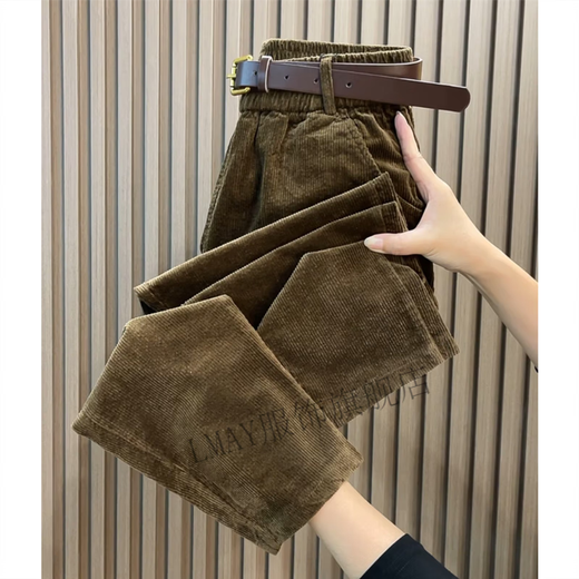 LMAY Beauty-basierte Frauen-Kleidung Studio Herbst und Winter Solid Color Cordhosen für Frauen lässig HAREM HOBS hohe Taille Lose Vater Hosen Grün 9925 M 80-105
