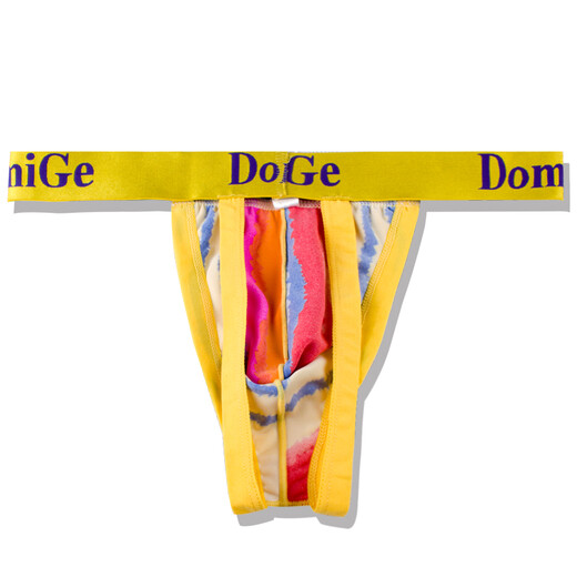 Dumi International men's sexy ultra-thin ice silk underwear printed double-strap T-shaped underwear elastic close-fitting single pack yellow bottom printing 5418 1 pair XXL2.6-2.8 feet