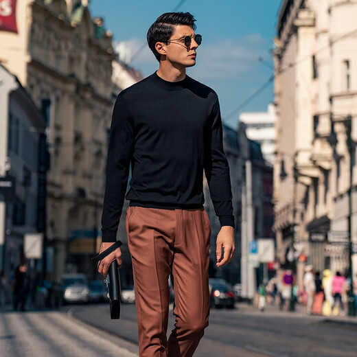 Mr. Bu Tong Dawei, the same style as the spring and autumn machine-washable wool sweater for men's sweater solid color knitted base shirt [small turtleneck] piano black XL /180