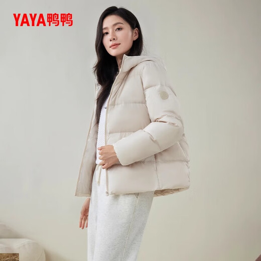 YAYA down jacket women's short 2024 winter new fashion casual versatile hooded warm jacket KL charcoal black M (160)