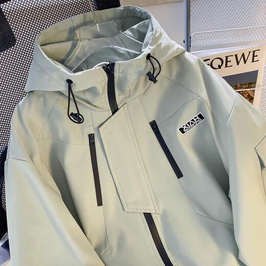 Yiran presents thickened versatile hooded jacket autumn and winter functional loose casual simple green outdoor workwear versatile jacket for men light green regular L recommended 110-130Jin Jin equals 0.5 kg