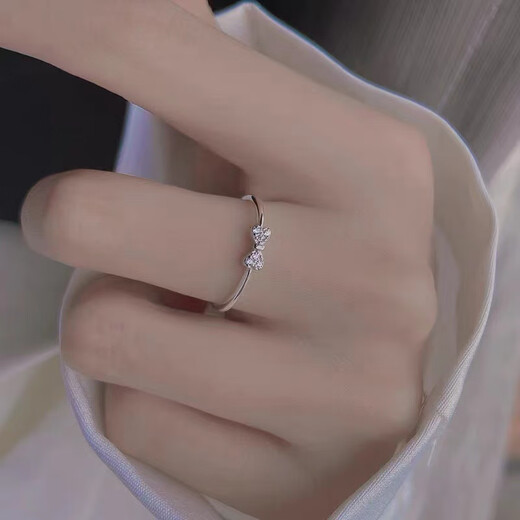 Hazel Orange 925 silver bow ring for women new style small fresh diamond simple index finger ring sweet design ring open ring 925 silver bow open ring R09