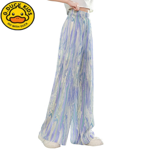 G.DuckKids Petit Duck Girl Suit d'été 25 Nouveaux et grands enfants Pantalons de glace à lames larges pour enfants à manches courtes à manches courtes à manches courtes 15090 Tie-Dye + 9889 blanc 160 cm (160 cm)