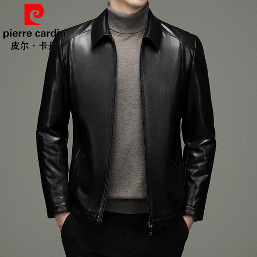 Pierre Cardin leather jacket men's autumn and winter warm velvet thickened PU leather jacket middle-aged dad wear business casual lapel leather jacket