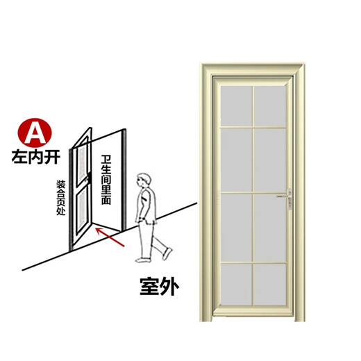 XMSJ卫生间门厕所门厨房钛镁铝合金简约家用洗手间浴室玻璃厨房平开门 香槟金B右内开+门把手在左边 198x691号花型1.0