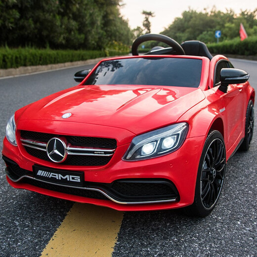 Echt autorisiertes Mercedes-Benz Kinder-Elektroauto, Allrad-Babyspielzeug mit Fernbedienung, Autoaufladung für Jungen und Mädchen, schaukelnd und sitzend, mit Fernbedienung, Xingchenhao-Farbe, weinrot, Vierradantrieb, tragbares Laden, Schaukel, hohe Türöffnung, Ledersitz