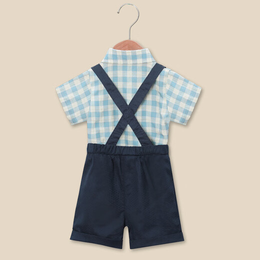 GOKU男宝宝周岁礼服夏背带裤新款婴幼儿生日一岁抓周小西装儿童演出服 蓝格子 80（建议体重16-19斤）