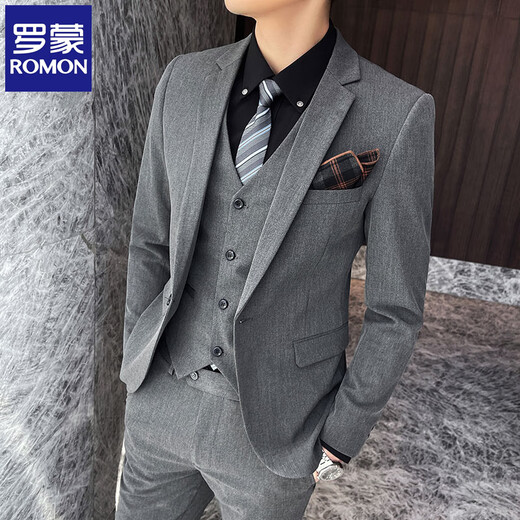 Luo Meng high-end suit suit men's business casual slim Korean style three-piece suit young and middle-aged groom wedding dress black single suit free tie L (105-120 Jin Jin equals 0.5 kg to wear)